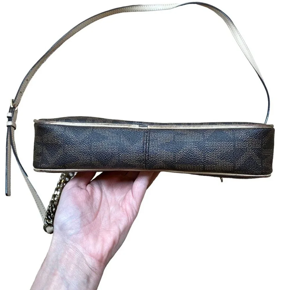 Michael Kors Brown‎ Logo Saffiano Leather Gold Chain Jet Set Small Crossbody